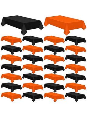 24 Pcs Halloween Plastic Tablecloth, Black Orange
